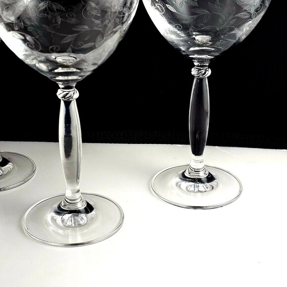 Pier 1 Eliza Water Goblet 8" set of 3 etched leaf red wine glasses cottagecore - Picture 4 of 8